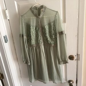 Vintage style teal long sleeve lace dress XL